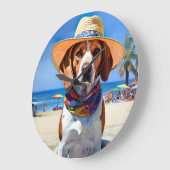 Beagle op het strand, zomercadeau voor hondenliefh grote klok (Hoek)