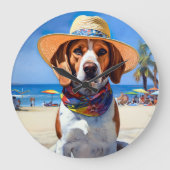 Beagle op het strand, zomercadeau voor hondenliefh grote klok (Voorkant)