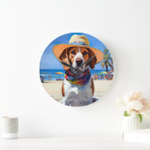 Beagle op het strand, zomercadeau voor hondenliefh grote klok (Huis)