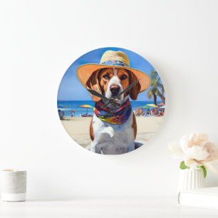 Beagle op het strand, zomercadeau voor hondenliefh grote klok