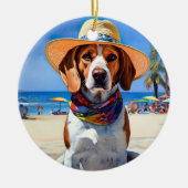 Beagle op het strand, zomercadeau voor hondenliefh keramisch ornament (Voorkant)