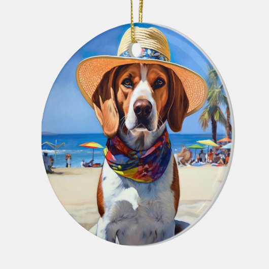 Beagle op het strand, zomercadeau voor hondenliefh keramisch ornament (Links)