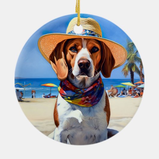 Beagle op het strand, zomercadeau voor hondenliefh keramisch ornament (Achterkant)