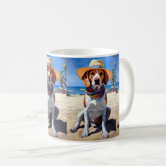 Beagle op het strand, zomercadeau voor hondenliefh koffiemok (Voorkant rechts)