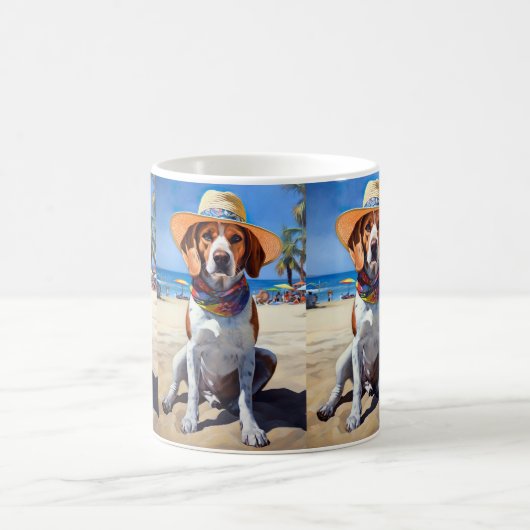Beagle op het strand, zomercadeau voor hondenliefh koffiemok (Center)