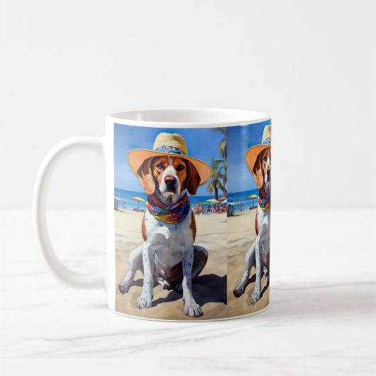 Beagle op het strand, zomercadeau voor hondenliefh koffiemok (Links)
