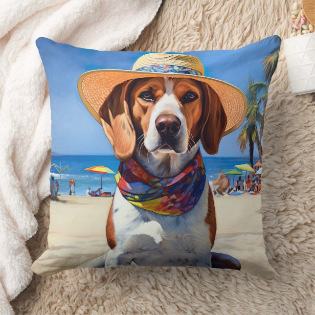 Beagle op het strand, zomercadeau voor hondenliefh kussen (Deken)