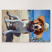 Beagle op het strand, zomercadeau voor hondenliefh legpuzzel (Horizontaal)