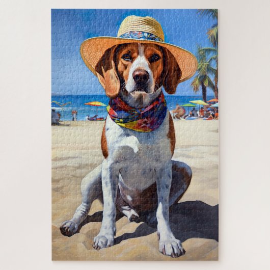 Beagle op het strand, zomercadeau voor hondenliefh legpuzzel (Verticaal)