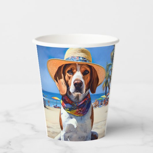 Beagle op het strand, zomercadeau voor hondenliefh papieren bekers (Voorkant)
