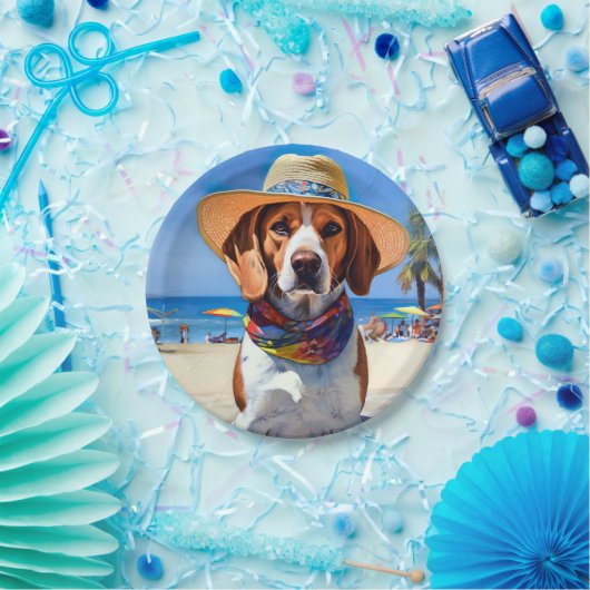 Beagle op het strand, zomercadeau voor hondenliefh papieren bordje (Feest)