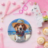 Beagle op het strand, zomercadeau voor hondenliefh papieren bordje (Feest)