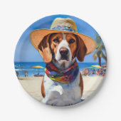 Beagle op het strand, zomercadeau voor hondenliefh papieren bordje (Voorkant)