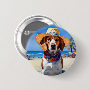 Beagle op het strand, zomercadeau voor hondenliefh ronde button 5,7 cm