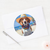 Beagle op het strand, zomercadeau voor hondenliefh ronde sticker (Envelop)
