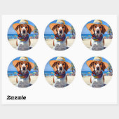 Beagle op het strand, zomercadeau voor hondenliefh ronde sticker (Vel)