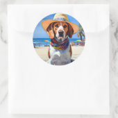 Beagle op het strand, zomercadeau voor hondenliefh ronde sticker (Tas)