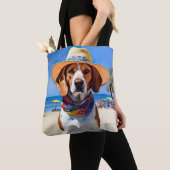Beagle op het strand, zomercadeau voor hondenliefh tote bag (Dichtbij)