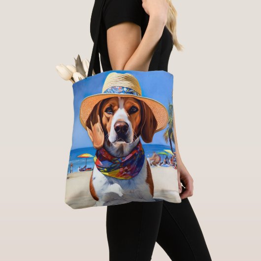 Beagle op het strand, zomercadeau voor hondenliefh tote bag (Dichtbij)