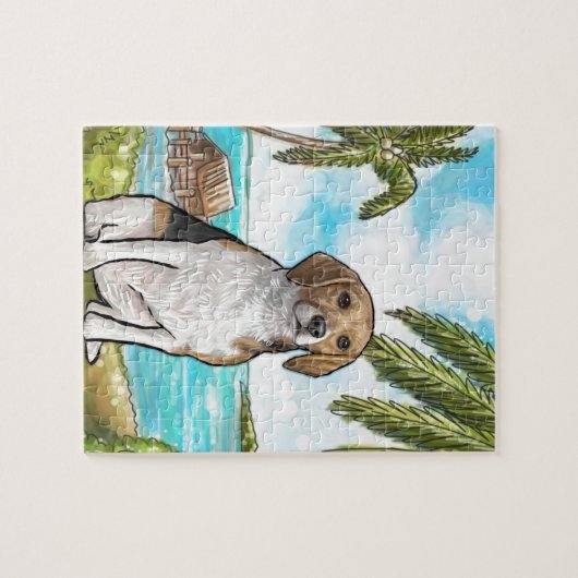 Beagle op het tropisch strand bij Vacking Legpuzzel (Horizontaal)