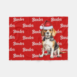 Beagle op rood met naam kersthond fleece deken
