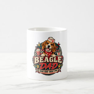 Beagle Papa Retro Diner Pootafdruk Badge Koffiemok