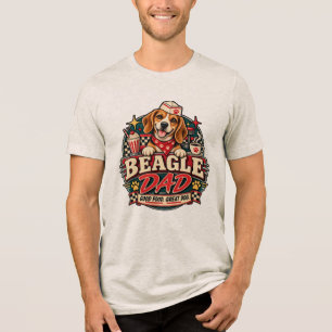 Beagle Papa Retro Diner Pootafdruk Badge Tri-Blend Shirt