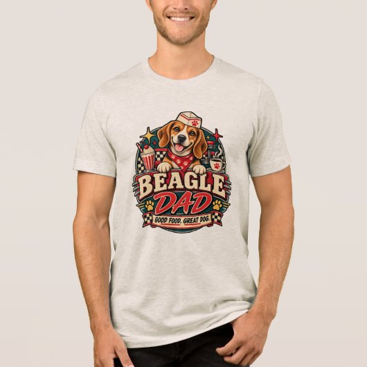 Beagle Papa Retro Diner Pootafdruk Badge Tri-Blend Shirt (Voorkant)