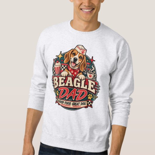 Beagle Papa Retro Diner Pootafdruk Badge Trui (Voorkant)