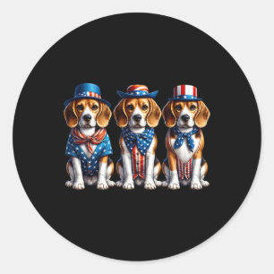 Beagle Patriotic 4th of July Amerikaanse vlag Amer Ronde Sticker