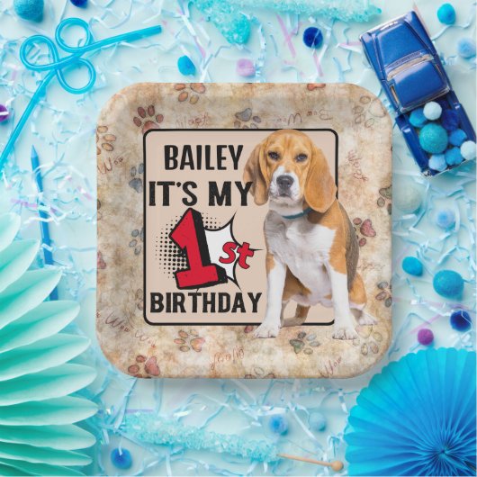 Beagle Persoonlijke 1e verjaardag Papieren Bordje (Feest)