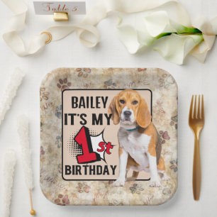 Beagle Persoonlijke 1e verjaardag Papieren Bordje