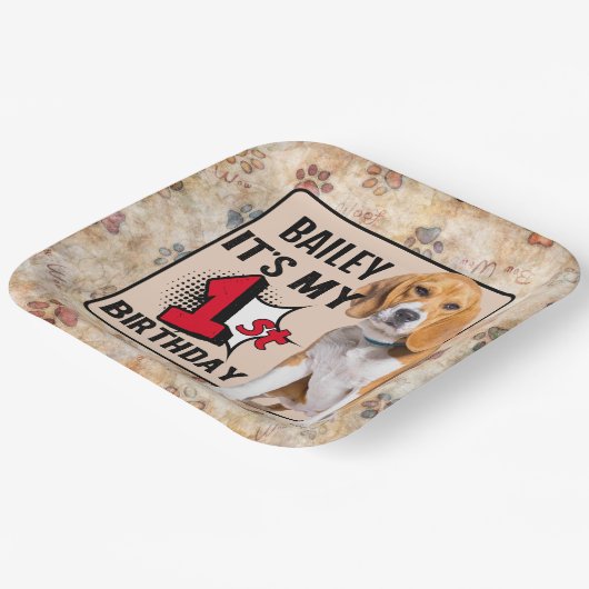 Beagle Persoonlijke 1e verjaardag Papieren Bordje (Gebogen)