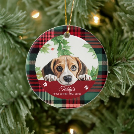 Beagle Persoonlijke Eerste Kerstmis Keramisch Ornament (Boom)