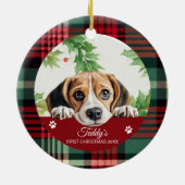 Beagle Persoonlijke Eerste Kerstmis Keramisch Ornament (Achterkant)