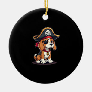 Beagle Pirate Costume Jolly Roger Flag Skull Cross Keramisch Ornament