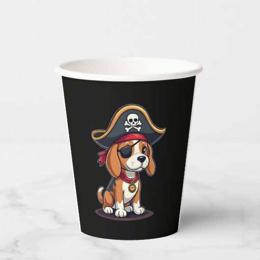 Beagle Pirate Costume Jolly Roger Flag Skull Cross Papieren Bekers (Voorkant)