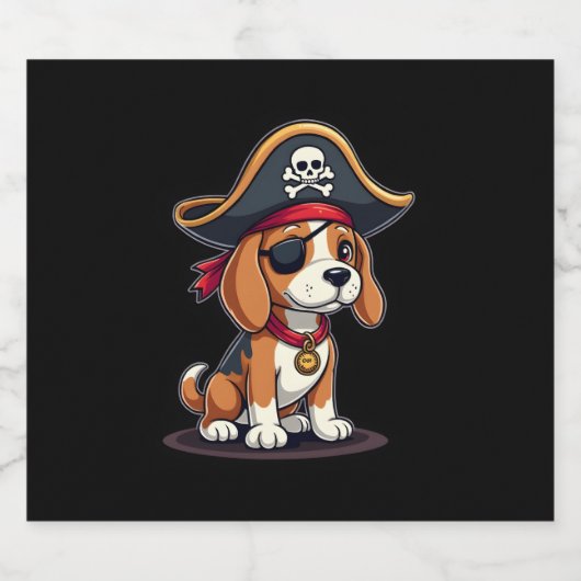 Beagle Pirate Costume Jolly Roger Flag Skull Cross Sparkling Wijnetiket (Enkel label)