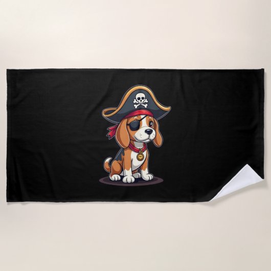 Beagle Pirate Costume Jolly Roger Flag Skull Cross Strandlaken (Voorkant)