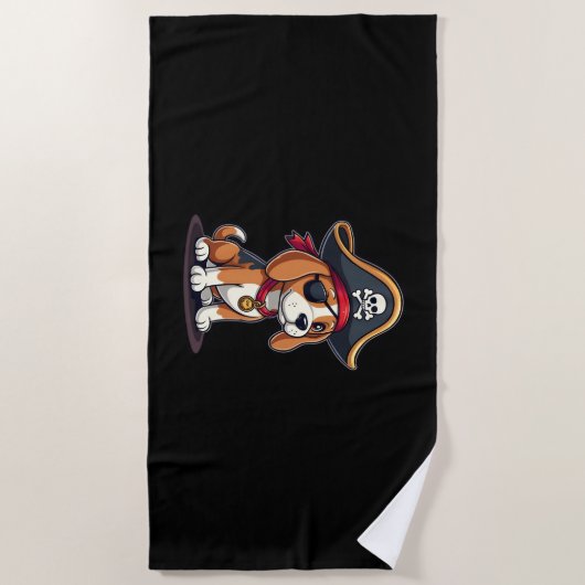 Beagle Pirate Costume Jolly Roger Flag Skull Cross Strandlaken (Voorkant)