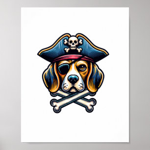 Beagle Pirate Kostuum Skull Crossbones Hondenliefh Poster