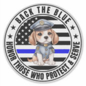 Beagle Politie achter het blauw Sticker (Voorkant)