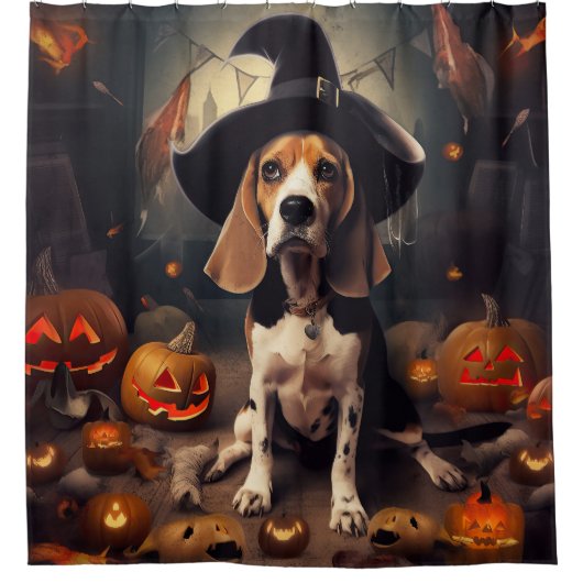 Beagle pompoenen Halloween eng Douchegordijn (Voorkant)