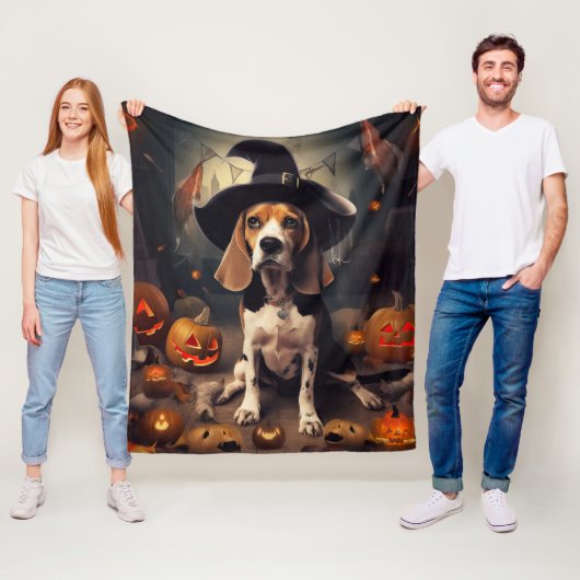 Beagle pompoenen Halloween eng Fleece Deken (In situ)