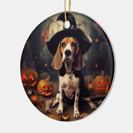 Beagle pompoenen Halloween eng Keramisch Ornament (Links)