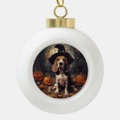 Beagle pompoenen Halloween eng Keramische Bal Ornament (Voorkant)
