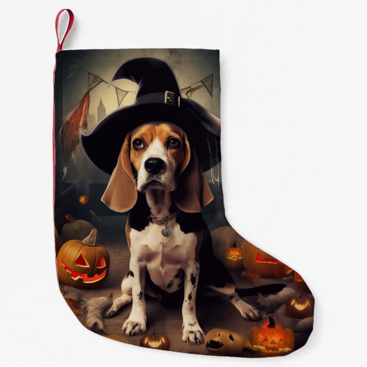 Beagle pompoenen Halloween eng Kleine Kerstsok (Voorkant)