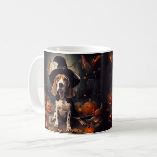 Beagle pompoenen Halloween eng Koffiemok (Voorkant links)