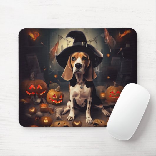Beagle pompoenen Halloween eng Muismat (Met muis)