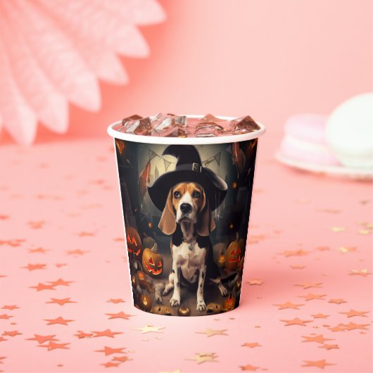Beagle pompoenen Halloween eng Papieren Bekers (Insitu)